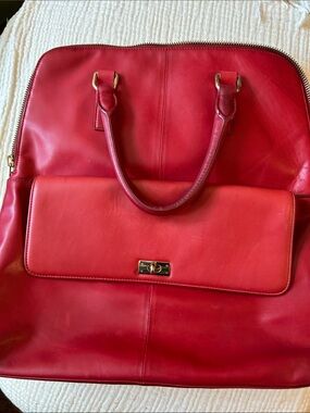 J. Crew Red Leather Tote with Gold-Tone Hardware